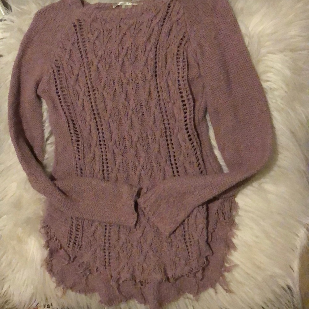 Distressed cableknit mauve sweater